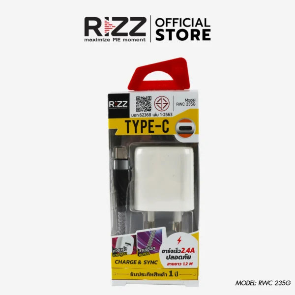 ริซซ์ ชุดชาร์จไทป์ซี สำหรับไอแพดโปร ซัมซุง แอนดรอยด์ USB-A to Type C รุ่น RWC-235G (ขากลม)