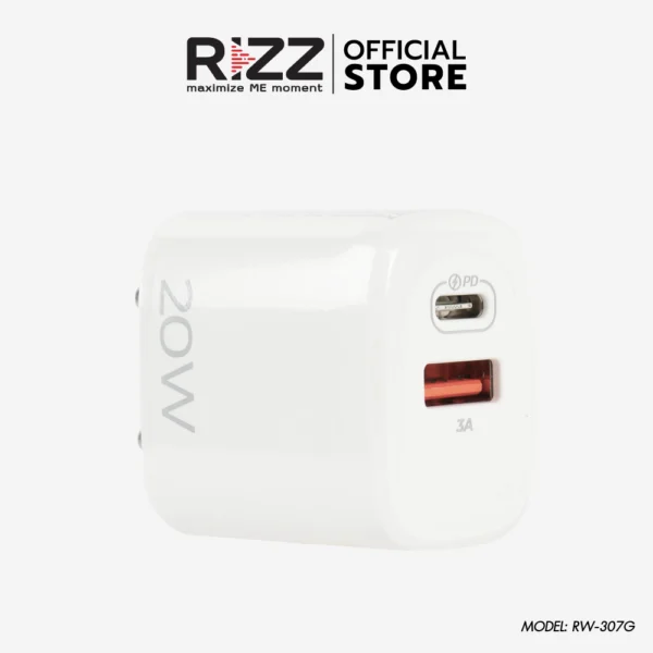 ริซซ์ อแดปเตอร์หัวชาร์จในบ้าน พอร์ตคู่ USB-A และ Type C รุ่น  RW-307G (ขากลม) - Image 2
